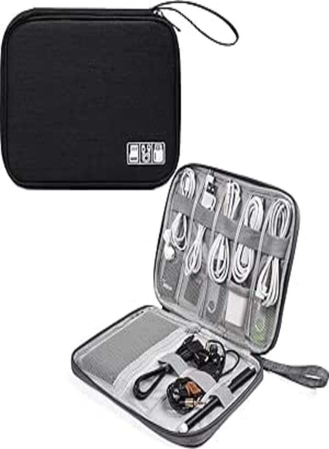Travel Cable Organizer Bag, Electronics Accessories Carry Cases Portable Cord Organizer Bag for Cable, Charger, Phone, USB, SD Card, Earphones More Out-Going, Business Travel Gadget Bag, Black